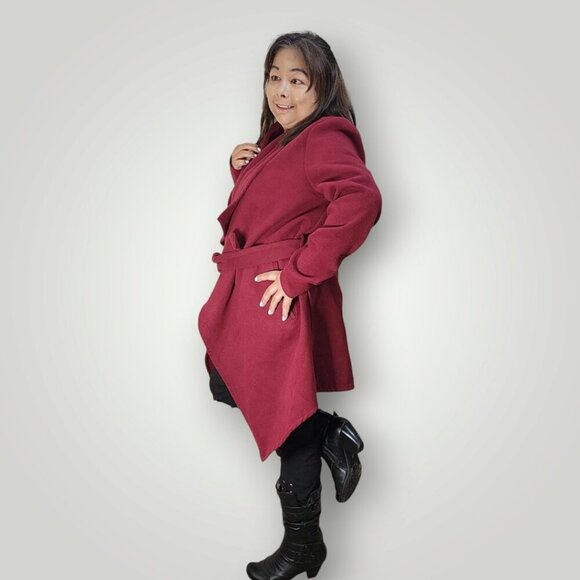 REVAMPED WOMENS SIZE MEDIUM RED TRENCH COAT - Picture 4 of 8